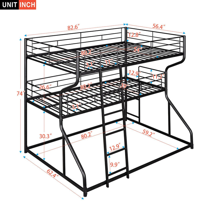 Full XL over Twin XL over Queen Triple Bunk Bed with Long and Short Ladder - In Black