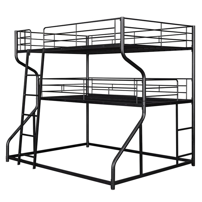 Full XL over Twin XL over Queen Triple Bunk Bed with Long and Short Ladder - In Black