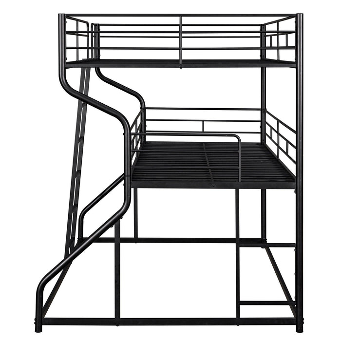 Full XL over Twin XL over Queen Triple Bunk Bed with Long and Short Ladder - In Black