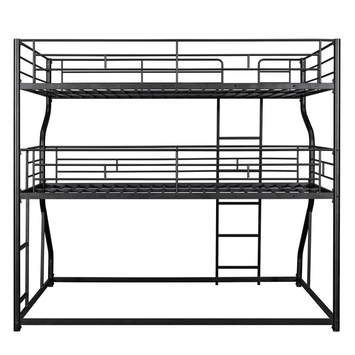 Full XL over Twin XL over Queen Triple Bunk Bed with Long and Short Ladder - In Black