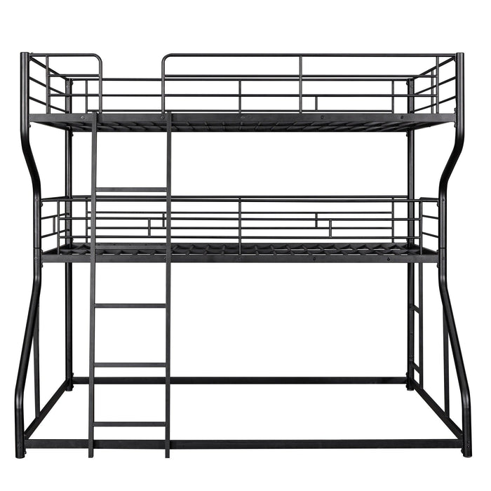 Full XL over Twin XL over Queen Triple Bunk Bed with Long and Short Ladder - In Black