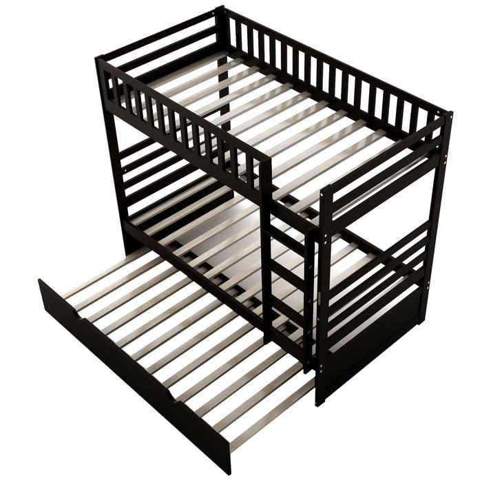 Twin over Twin Bunk Bed for Kids with Safety Rail and Twin Size Trundle Bed - Dark Brown