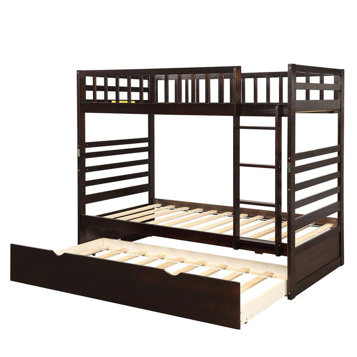 Twin over Twin Bunk Bed for Kids with Safety Rail and Twin Size Trundle Bed - Dark Brown