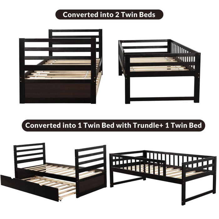 Twin over Twin Bunk Bed for Kids with Safety Rail and Twin Size Trundle Bed - Dark Brown