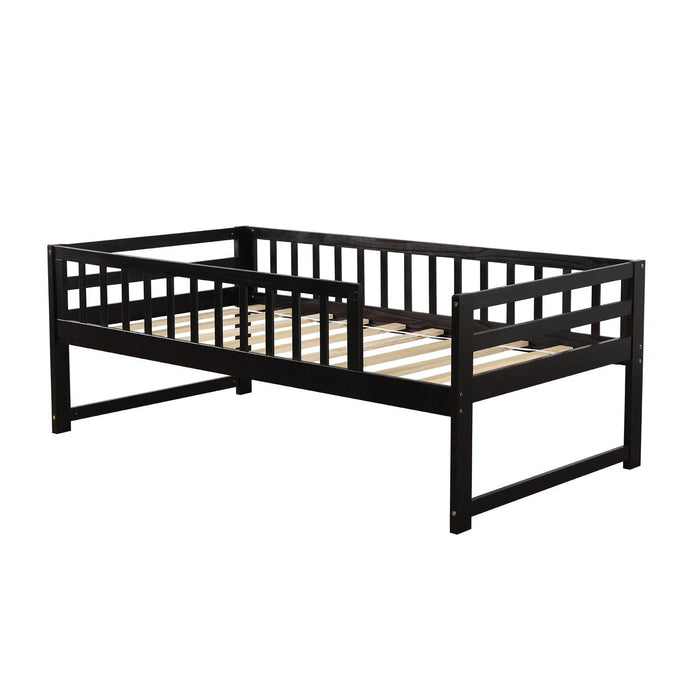 Twin over Twin Bunk Bed for Kids with Safety Rail and Twin Size Trundle Bed - Dark Brown