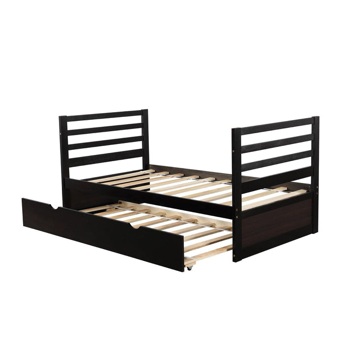 Twin over Twin Bunk Bed for Kids with Safety Rail and Twin Size Trundle Bed - Dark Brown