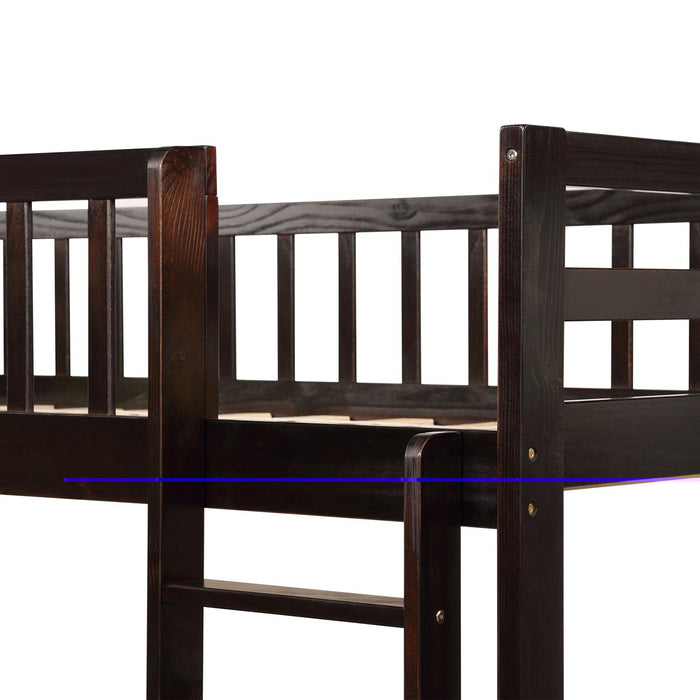 Twin over Twin Bunk Bed for Kids with Safety Rail and Twin Size Trundle Bed - Dark Brown