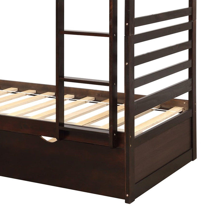 Twin over Twin Bunk Bed for Kids with Safety Rail and Twin Size Trundle Bed - Dark Brown