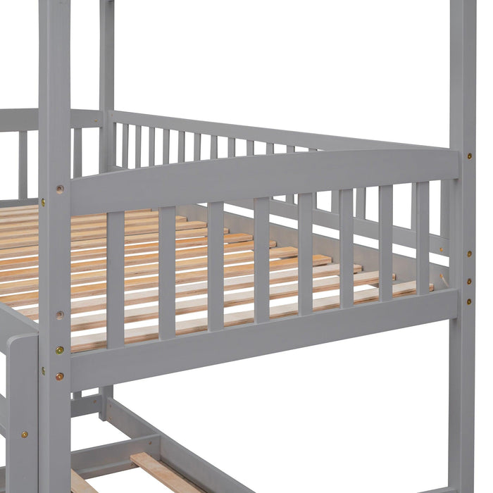 Twin over Twin House Shaped Bunk Bed with Slide - Gray