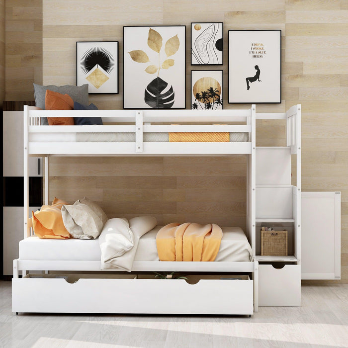 Twin over Twin or Twin over Full Convertible Bunk Bed withStorage Shelves and Drawers - White