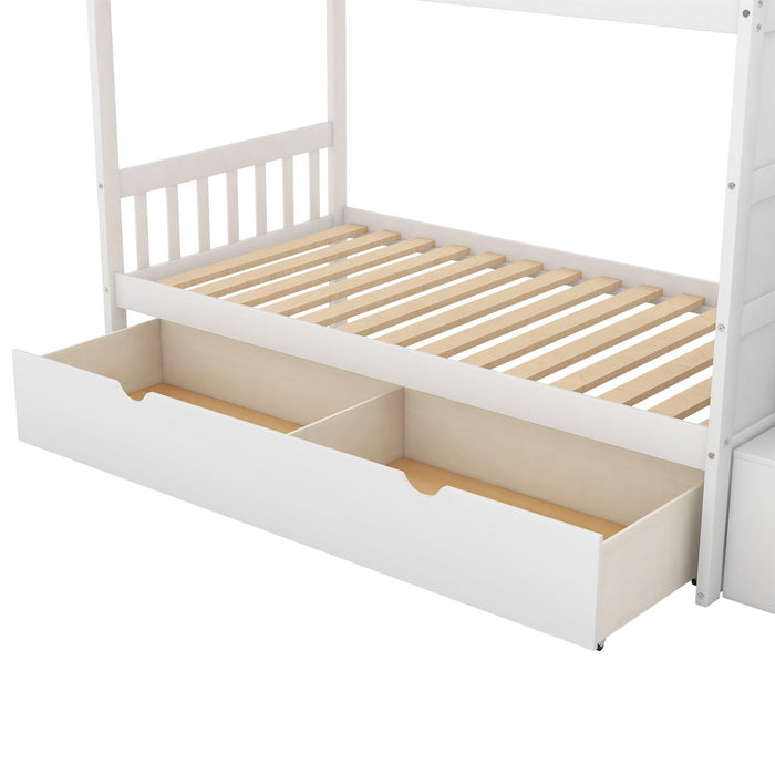 Twin over Twin or Twin over Full Convertible Bunk Bed withStorage Shelves and Drawers - White