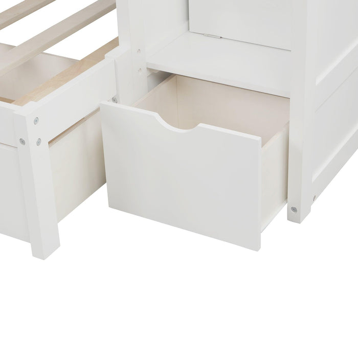 Twin over Twin or Twin over Full Convertible Bunk Bed withStorage Shelves and Drawers - White