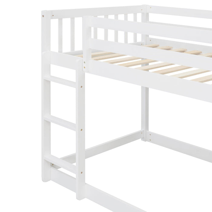 Twin over Twin Bunk Bed with 4 Drawers and 3 Shelves - White