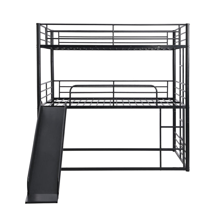 Full Size Convertible Metal Bunk Bed with Ladders and Slide - Black