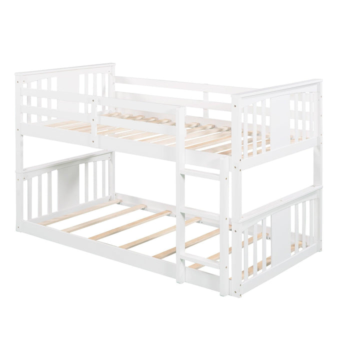 Twin over Twin Bunk Bed with Ladder - White