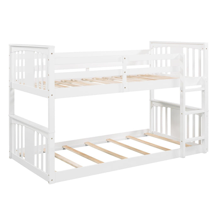 Twin over Twin Bunk Bed with Ladder - White