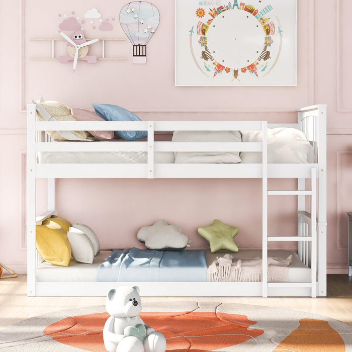 Twin over Twin Bunk Bed with Ladder - White