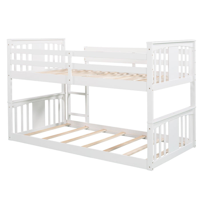 Twin over Twin Bunk Bed with Ladder - White