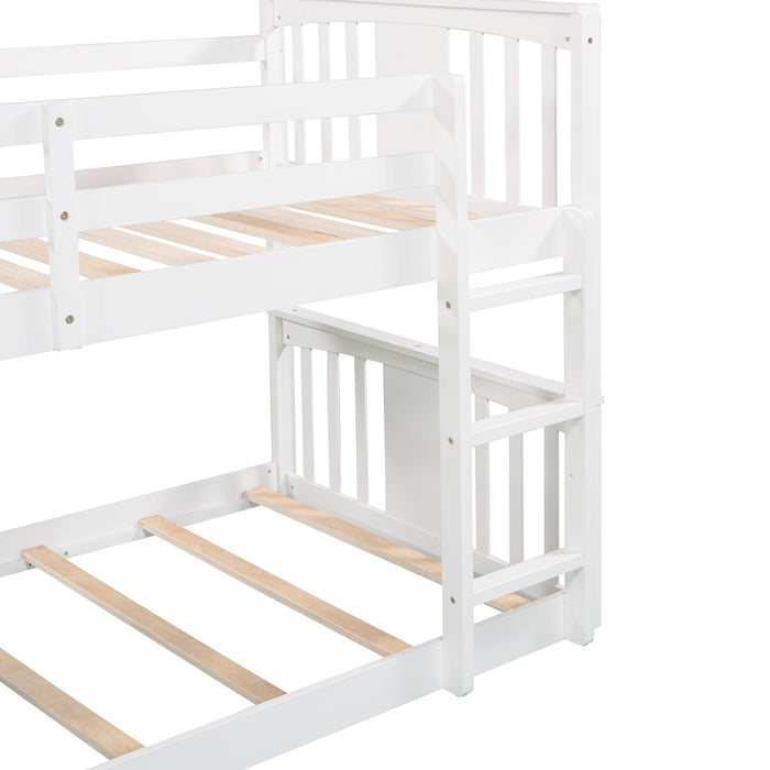 Twin over Twin Bunk Bed with Ladder - White