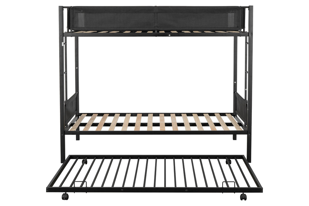 Twin over Twin Metal Bunk Bed With Twin Size Trundle Bed - Black