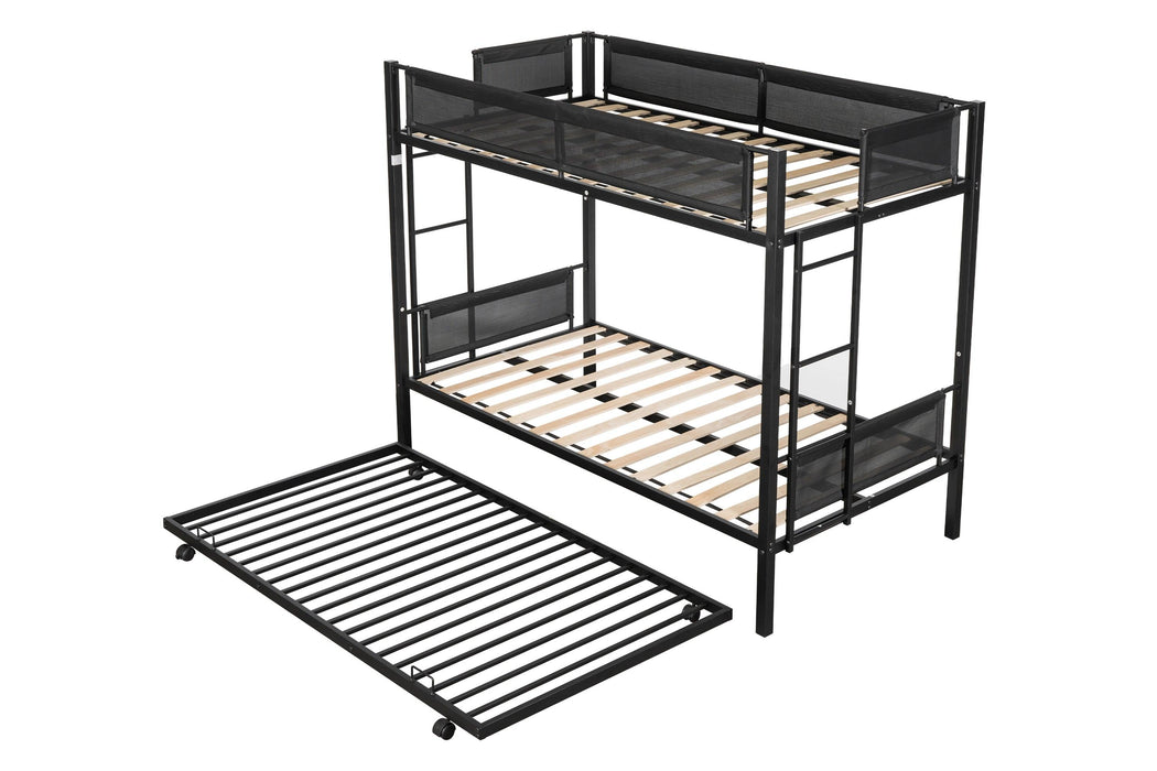 Twin over Twin Metal Bunk Bed With Twin Size Trundle Bed - Black