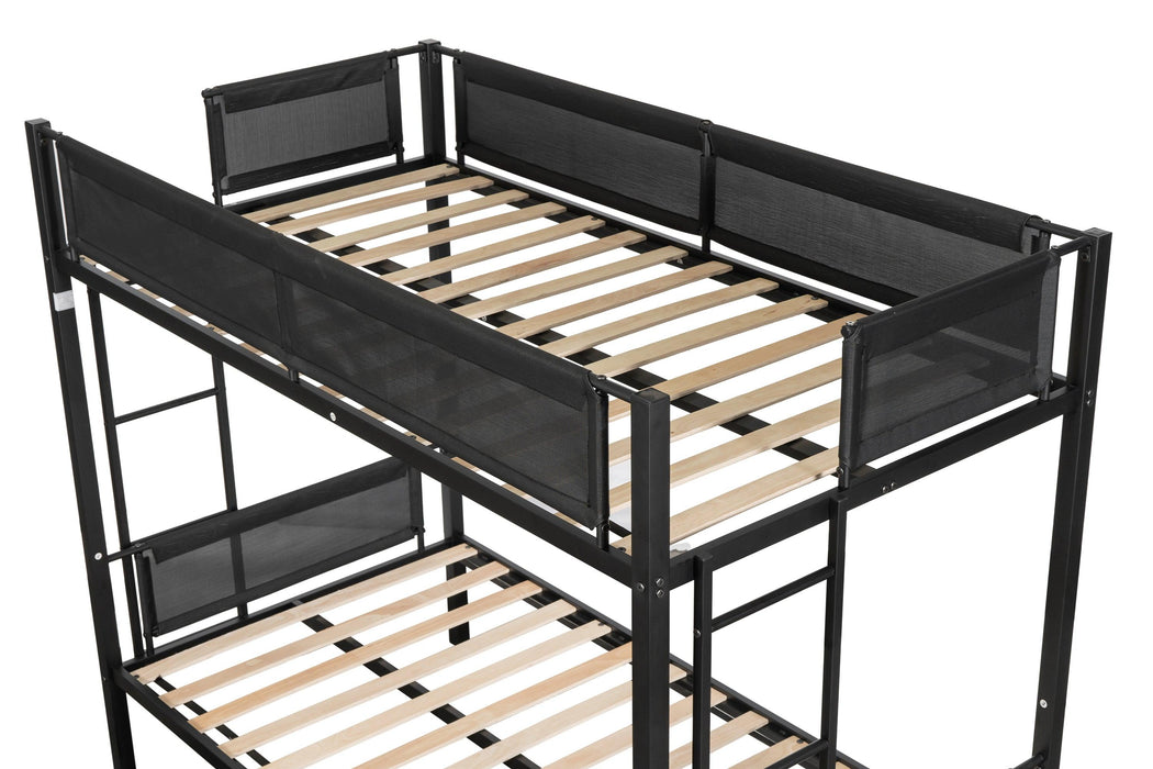 Twin over Twin Metal Bunk Bed With Twin Size Trundle Bed - Black