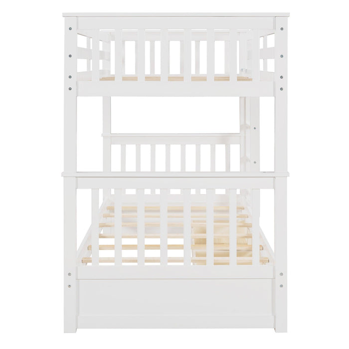 Twin over Twin Bunk Bed with Ladders and TwoStorage Drawers - White