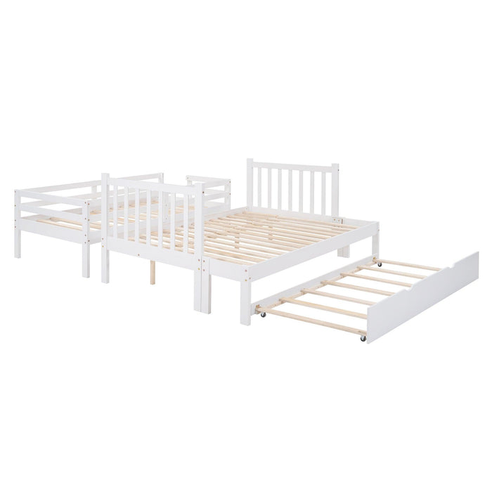 Twin over Twin or Twin over Full Convertible Bunk Bed withStorage Drawers and Twin Size Trundle Bed - White