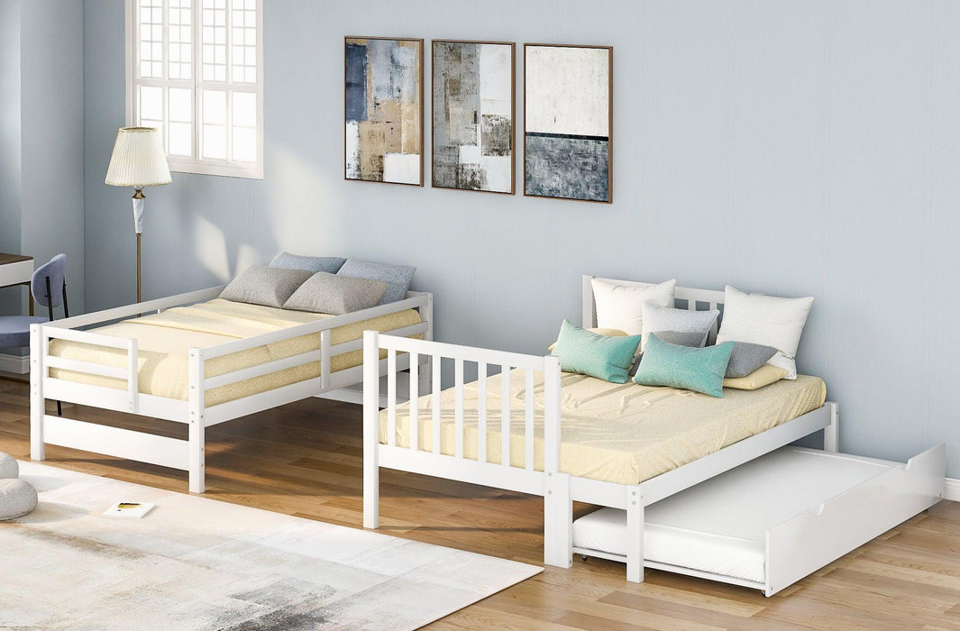 Twin over Twin or Twin over Full Convertible Bunk Bed withStorage Drawers and Twin Size Trundle Bed - White