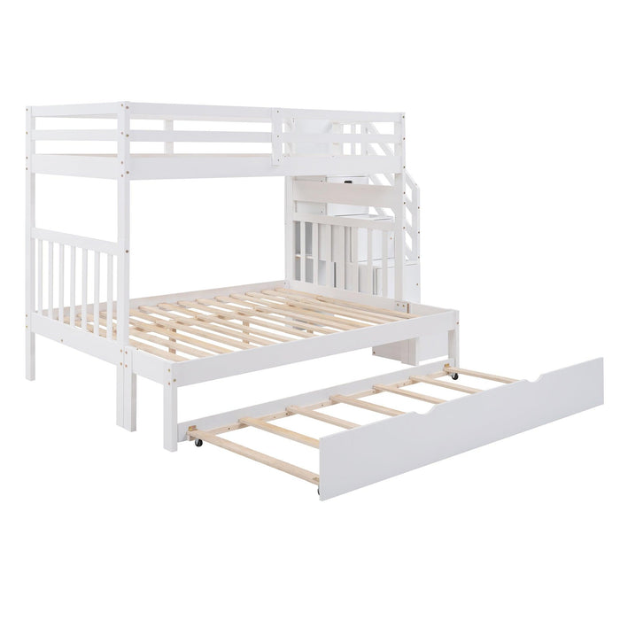 Twin over Twin or Twin over Full Convertible Bunk Bed withStorage Drawers and Twin Size Trundle Bed - White