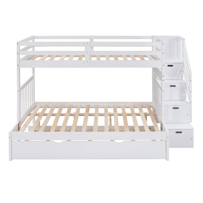 Twin over Twin or Twin over Full Convertible Bunk Bed withStorage Drawers and Twin Size Trundle Bed - White