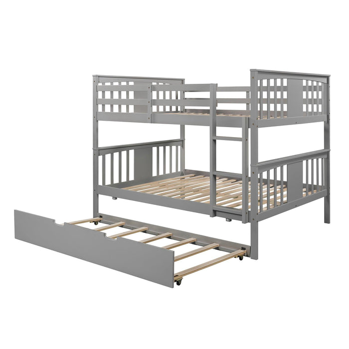 Full over Full Convertible Bunk Bed with Twin Size Trundle and Ladder - Gray