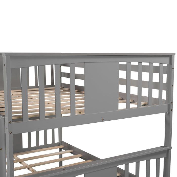 Full over Full Convertible Bunk Bed with Twin Size Trundle and Ladder - Gray