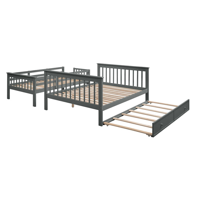 Twin over Full Bunk Bed with Twin size Trundle,Storage Staircase and Guard Rail - Gray