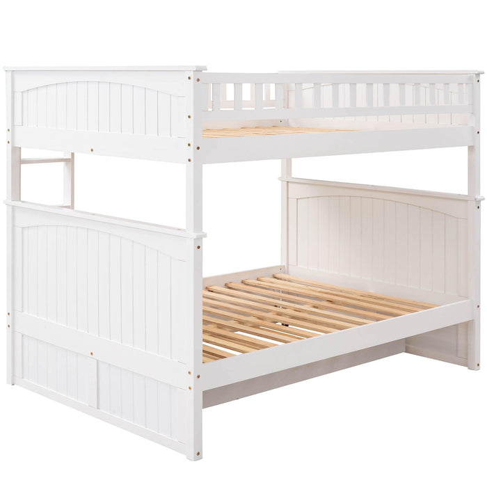 Full over Full Bunk Bed with Twin Size Trundle and Guardrails - White