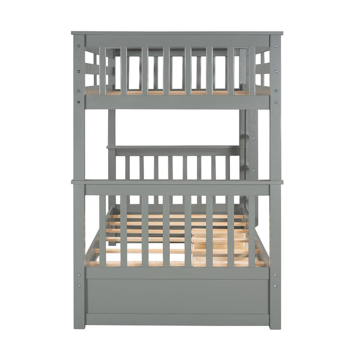 Twin over Twin Bunk Bed with Ladders and TwoStorage Drawers - Gray