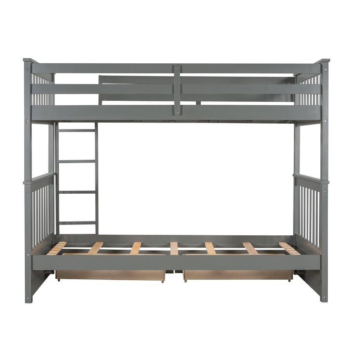 Twin over Twin Bunk Bed with Ladders and TwoStorage Drawers - Gray