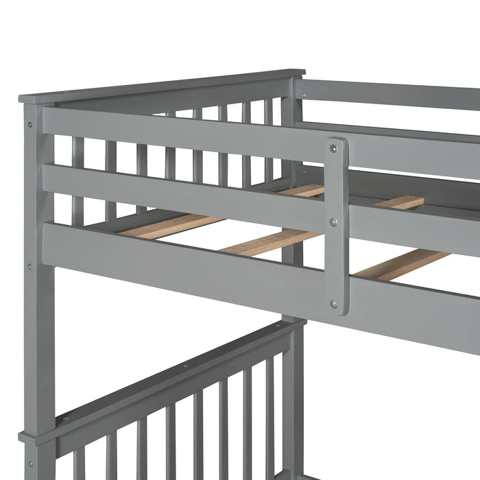 Twin over Twin Bunk Bed with Ladders and TwoStorage Drawers - Gray