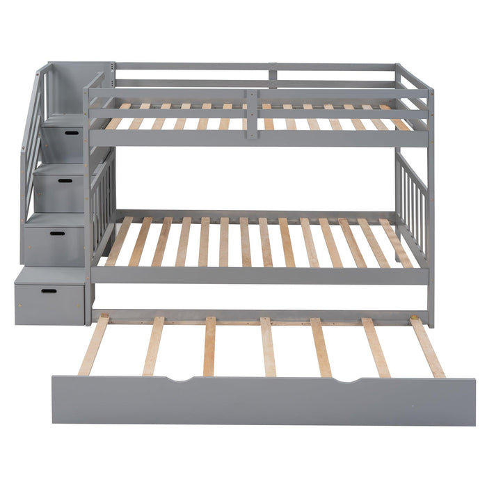 Twin over Twin or Twin over Full Convertible Bunk Bed withStorage Drawers and Twin Size Trundle Bed - Gray