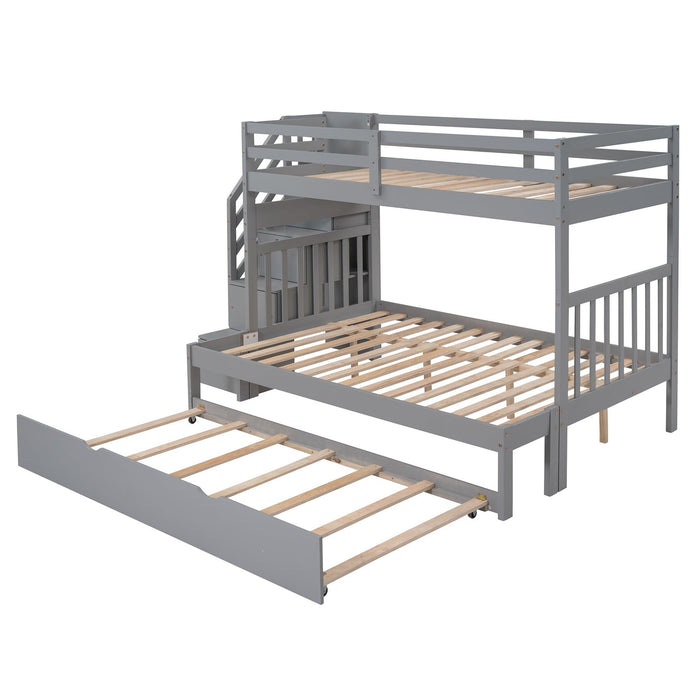 Twin over Twin or Twin over Full Convertible Bunk Bed withStorage Drawers and Twin Size Trundle Bed - Gray