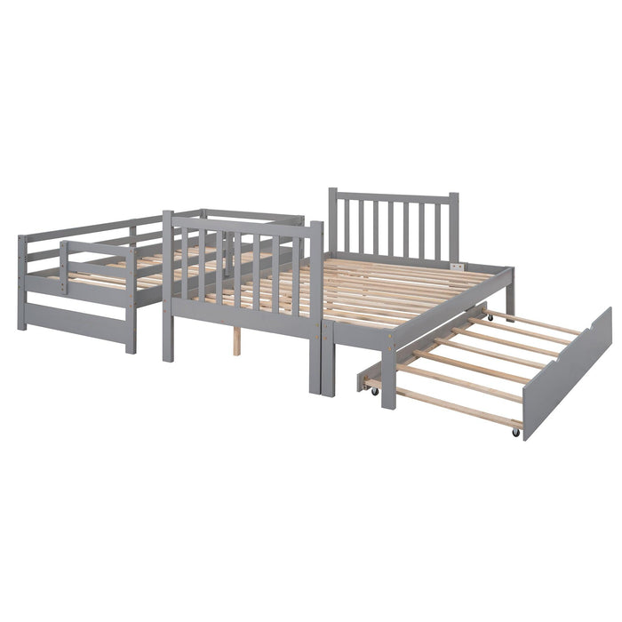 Twin over Twin or Twin over Full Convertible Bunk Bed withStorage Drawers and Twin Size Trundle Bed - Gray