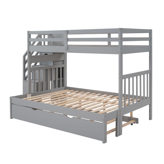 Twin over Twin or Twin over Full Convertible Bunk Bed withStorage Drawers and Twin Size Trundle Bed - Gray