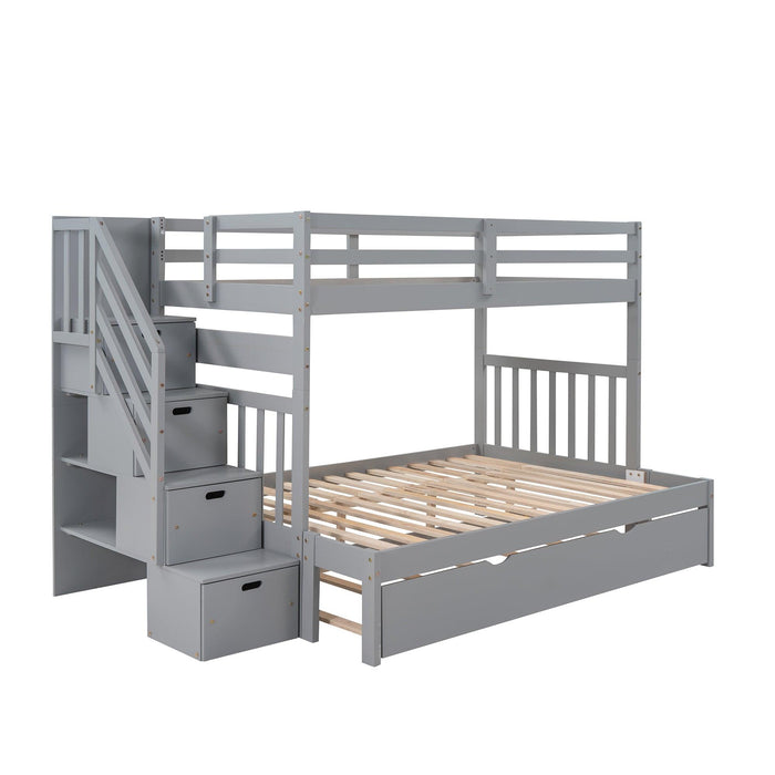 Twin over Twin or Twin over Full Convertible Bunk Bed withStorage Drawers and Twin Size Trundle Bed - Gray