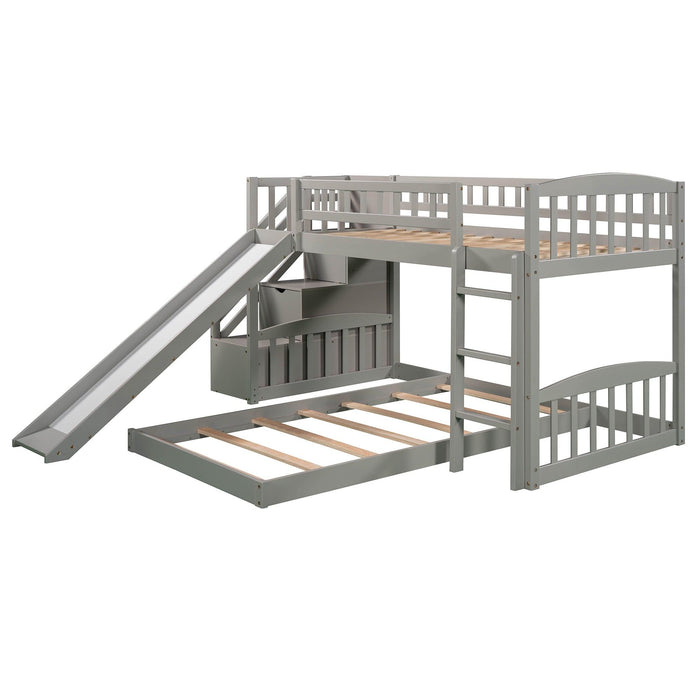 Twin over Twin Bunk Bed with Two Stairway Drawers and Slide - Gray