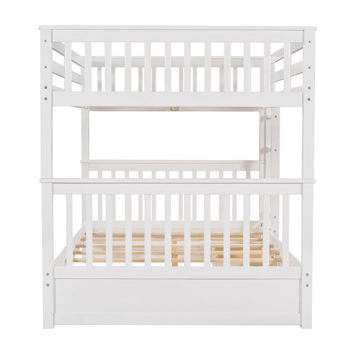 Full over Full Bunk Bed with Ladders and TwoStorage Drawers - White