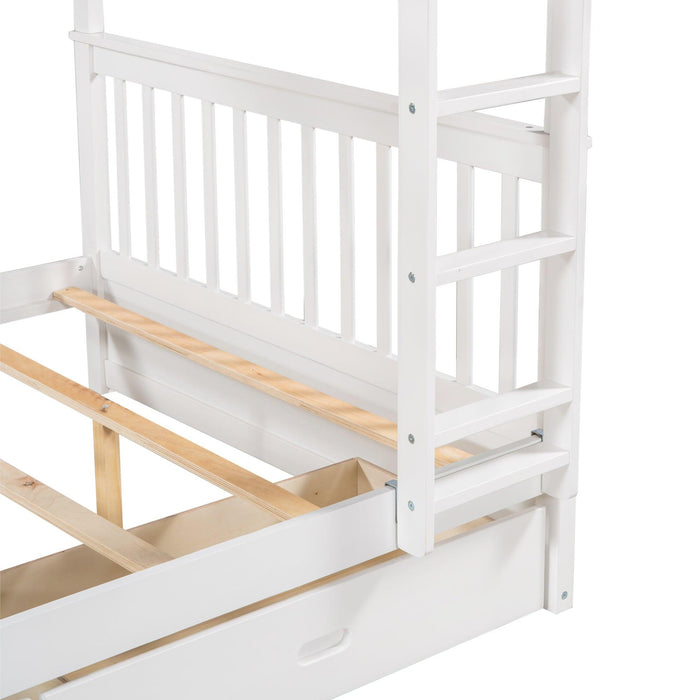 Full over Full Bunk Bed with Ladders and TwoStorage Drawers - White