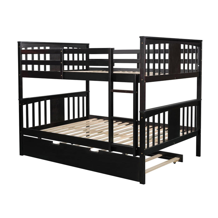 Full over Full Convertible Bunk Bed with Twin Size Trundle and Ladder - Espresso