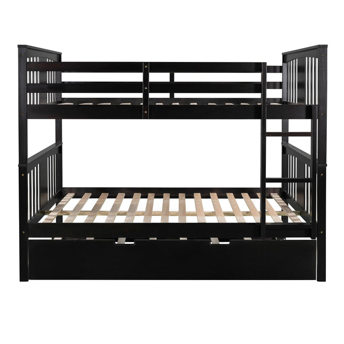 Full over Full Convertible Bunk Bed with Twin Size Trundle and Ladder - Espresso