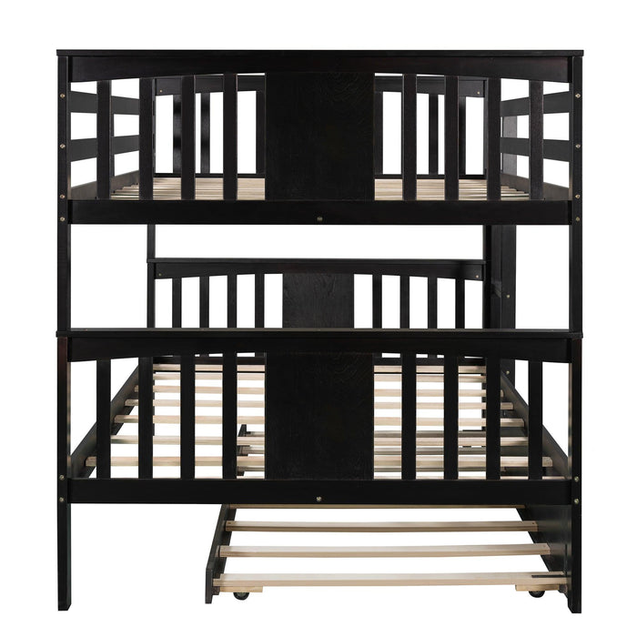 Full over Full Convertible Bunk Bed with Twin Size Trundle and Ladder - Espresso