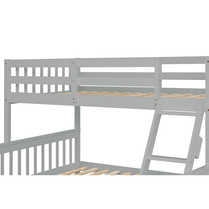 Twin over Full Convertible Bunk Bed with Lader, Safety Rails and Twin Size Trundle - Gray